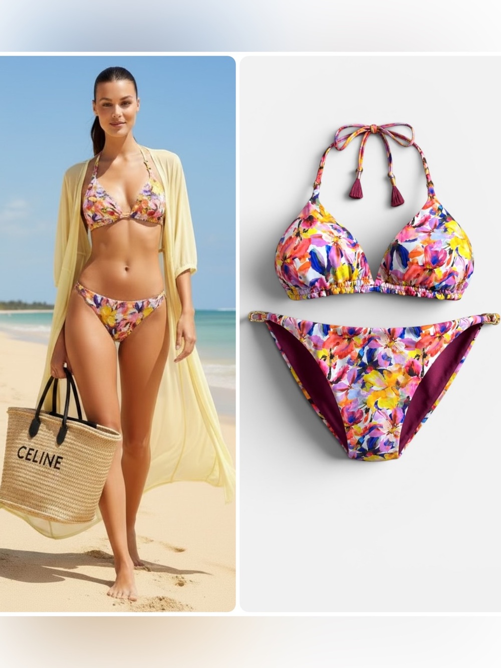 Cosita Linda Fest Reversible Floral Tie-Halfter Bikini Swim Set NWT $229